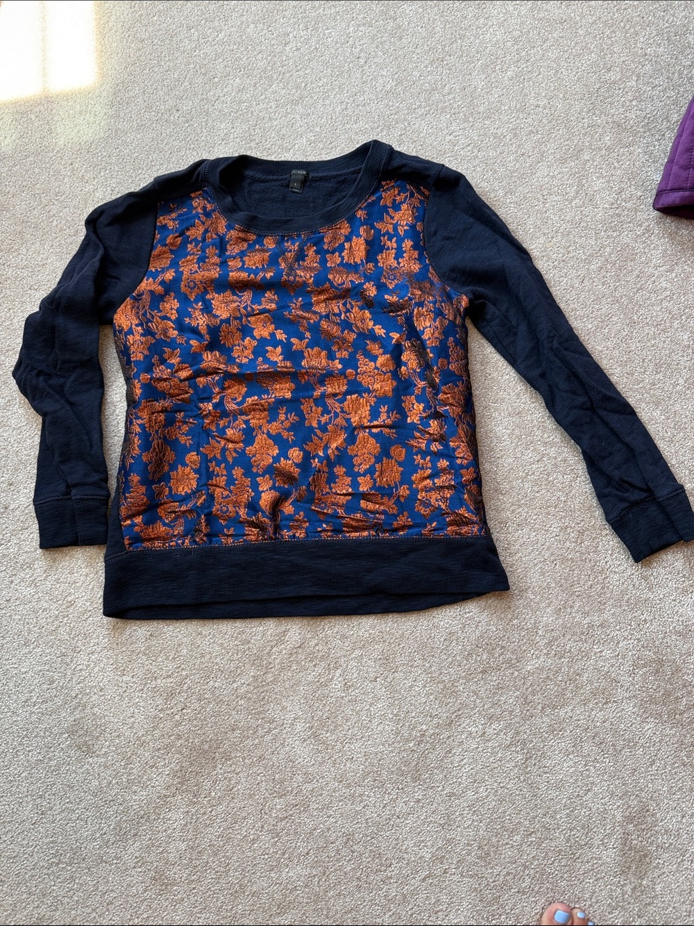 Women’s J Crew Navy Top With Cooper Metallic Appliqué